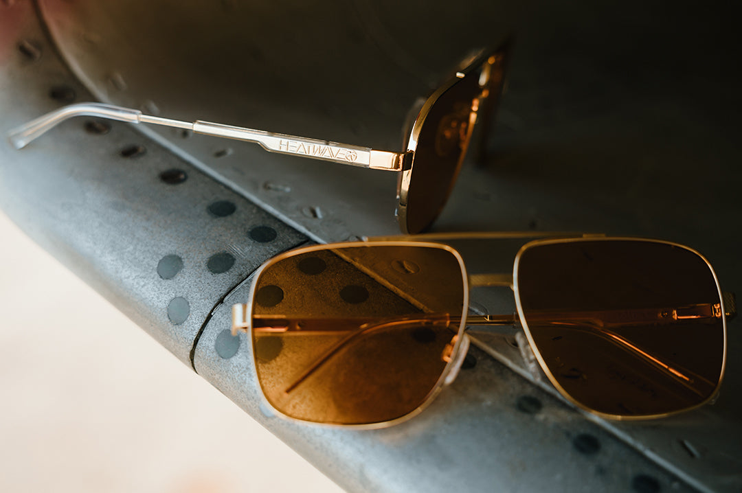 Nimitz Sunglasses: Polished Gold Frame Amber Lens
