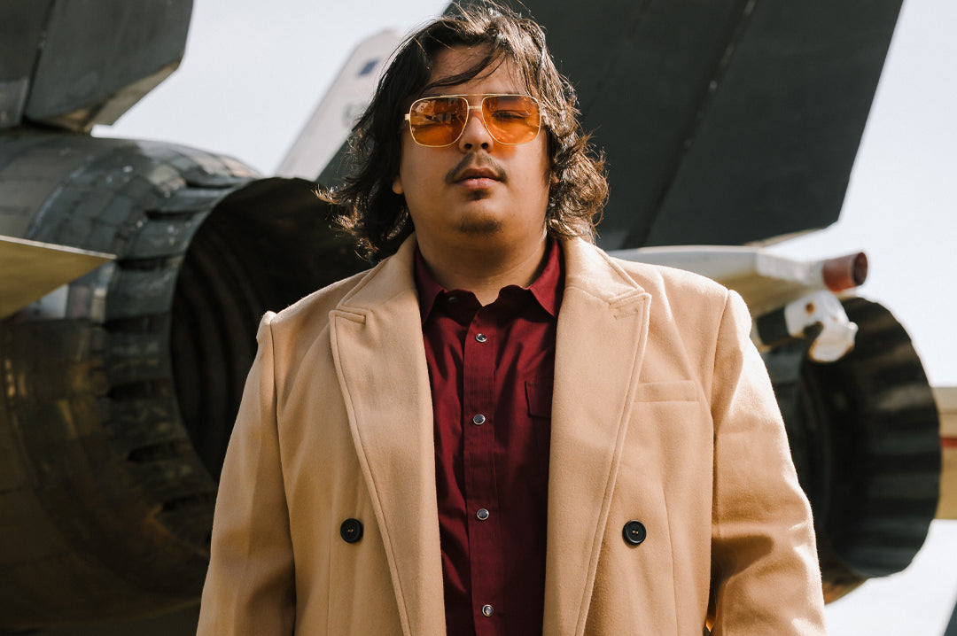 Nimitz Sunglasses: Polished Gold Frame Amber Lens