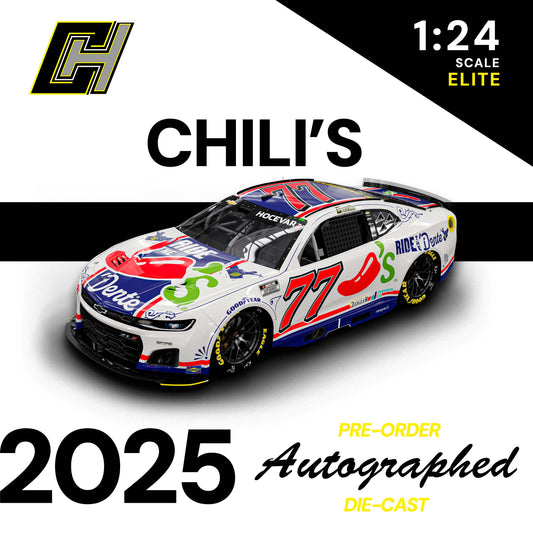 AUTOGRAPHED 2025 Carson Hocevar No.77 Chili's 1:24 Scale ELITE Die-cast