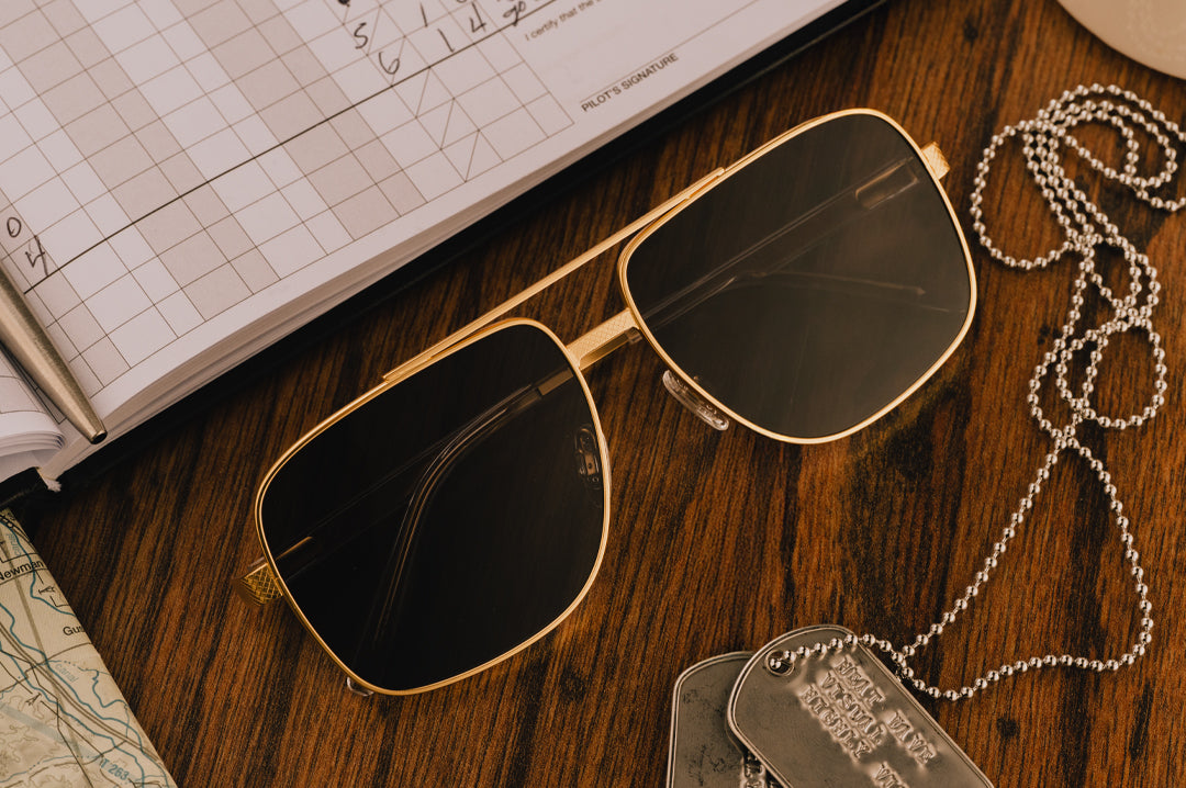 Nimitz Sunglasses: Gold Frame Black Lens
