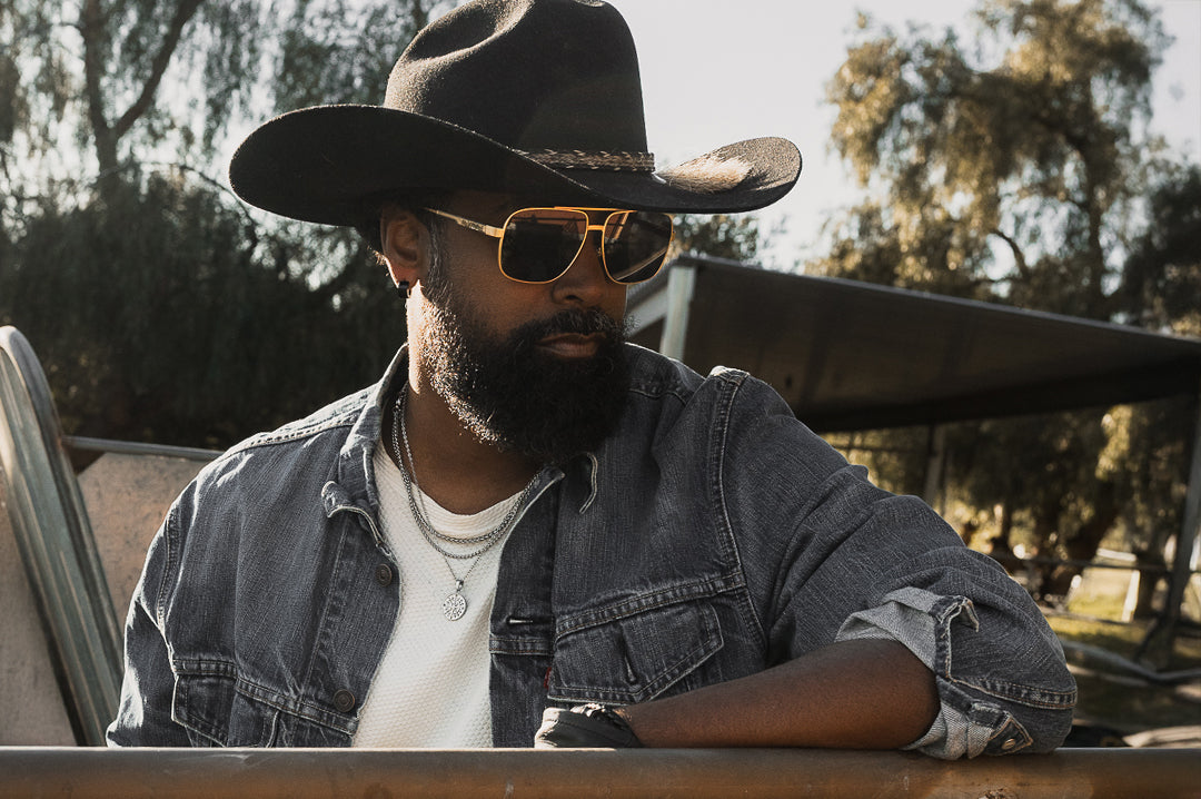 Nimitz Sunglasses: Gold Frame Black Lens