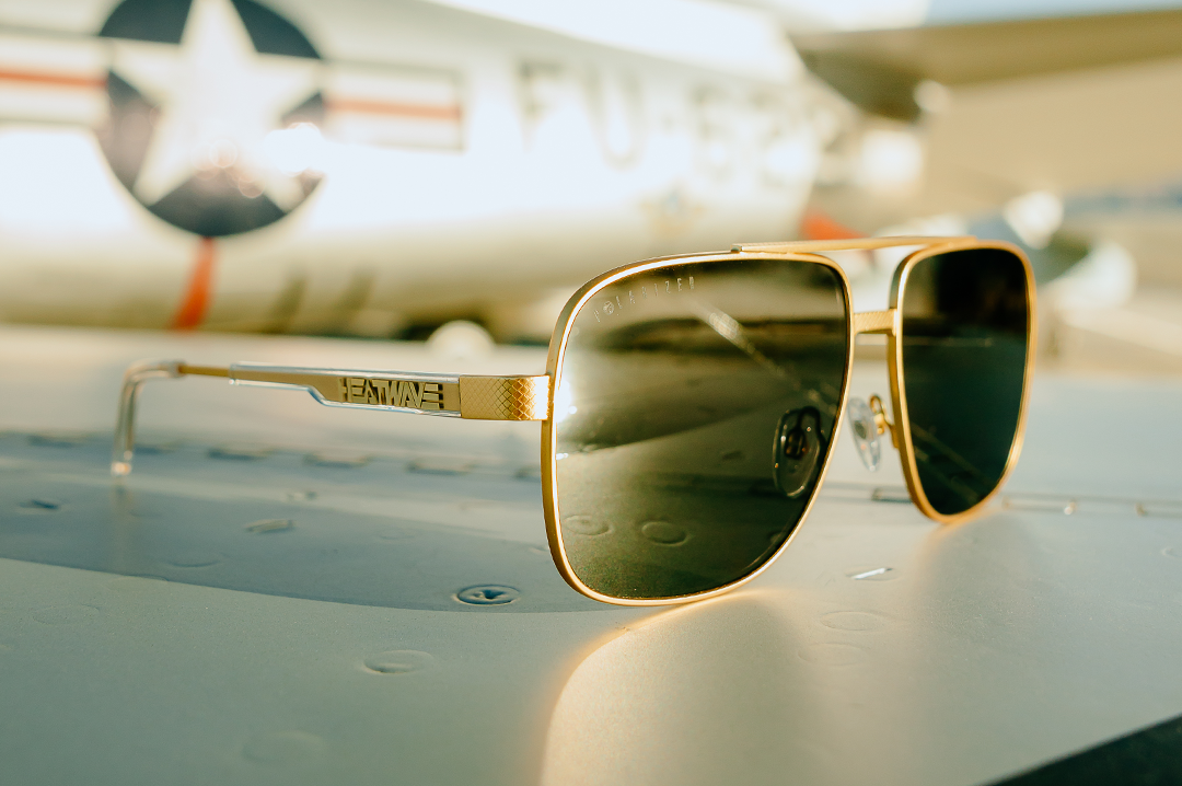 Nimitz Sunglasses: Gold Frame Black Lens