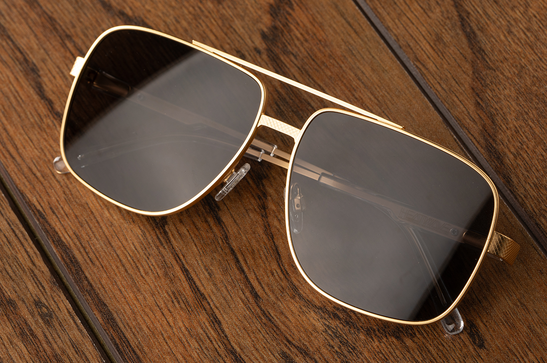Nimitz Sunglasses: Gold Frame Black Lens