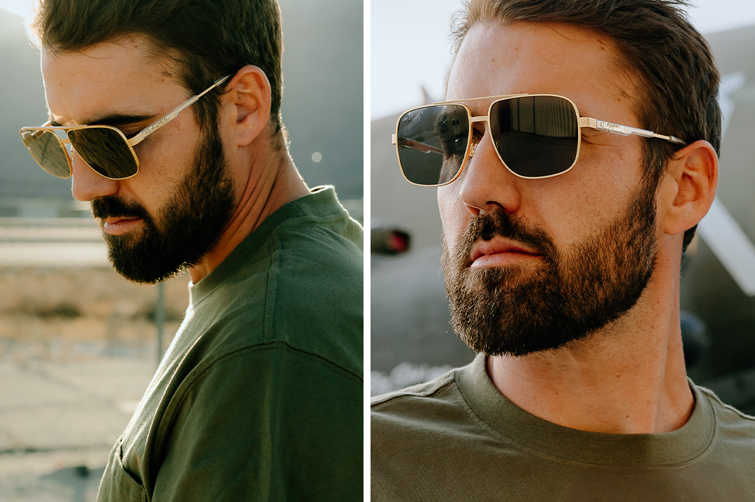 Nimitz Sunglasses: Gold Frame Black Lens