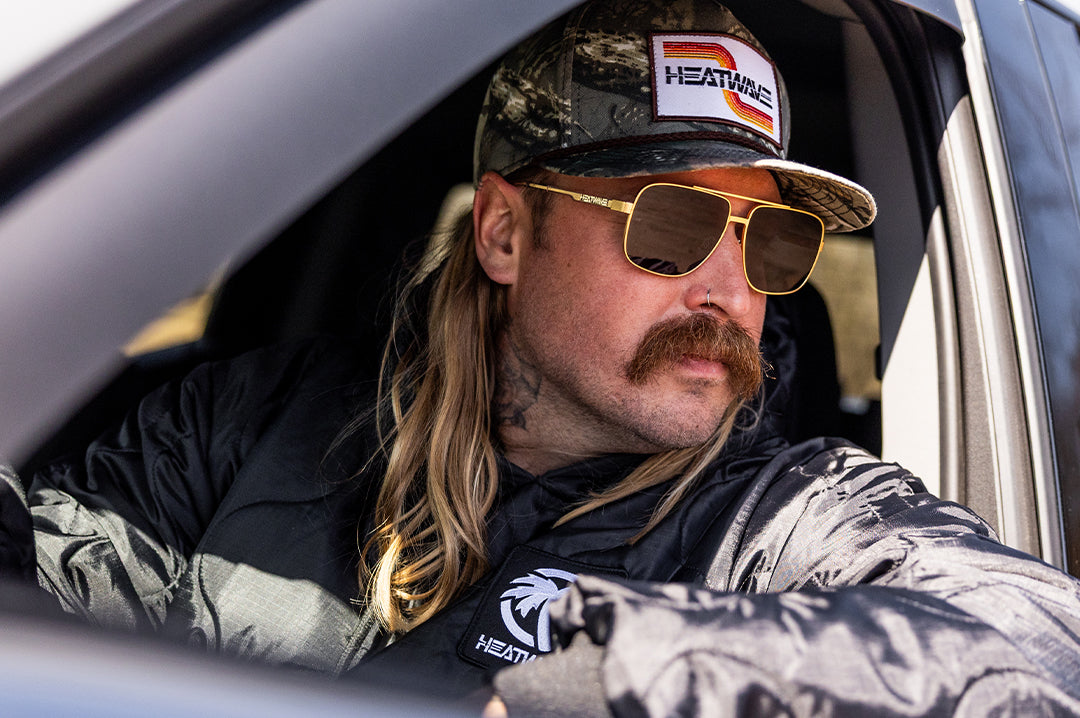 Nimitz Sunglasses: Gold Frame Black Lens